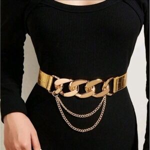 New Women's Gold Tone double Chain‎ Belt  Adjustable  metal×leather 44 inches